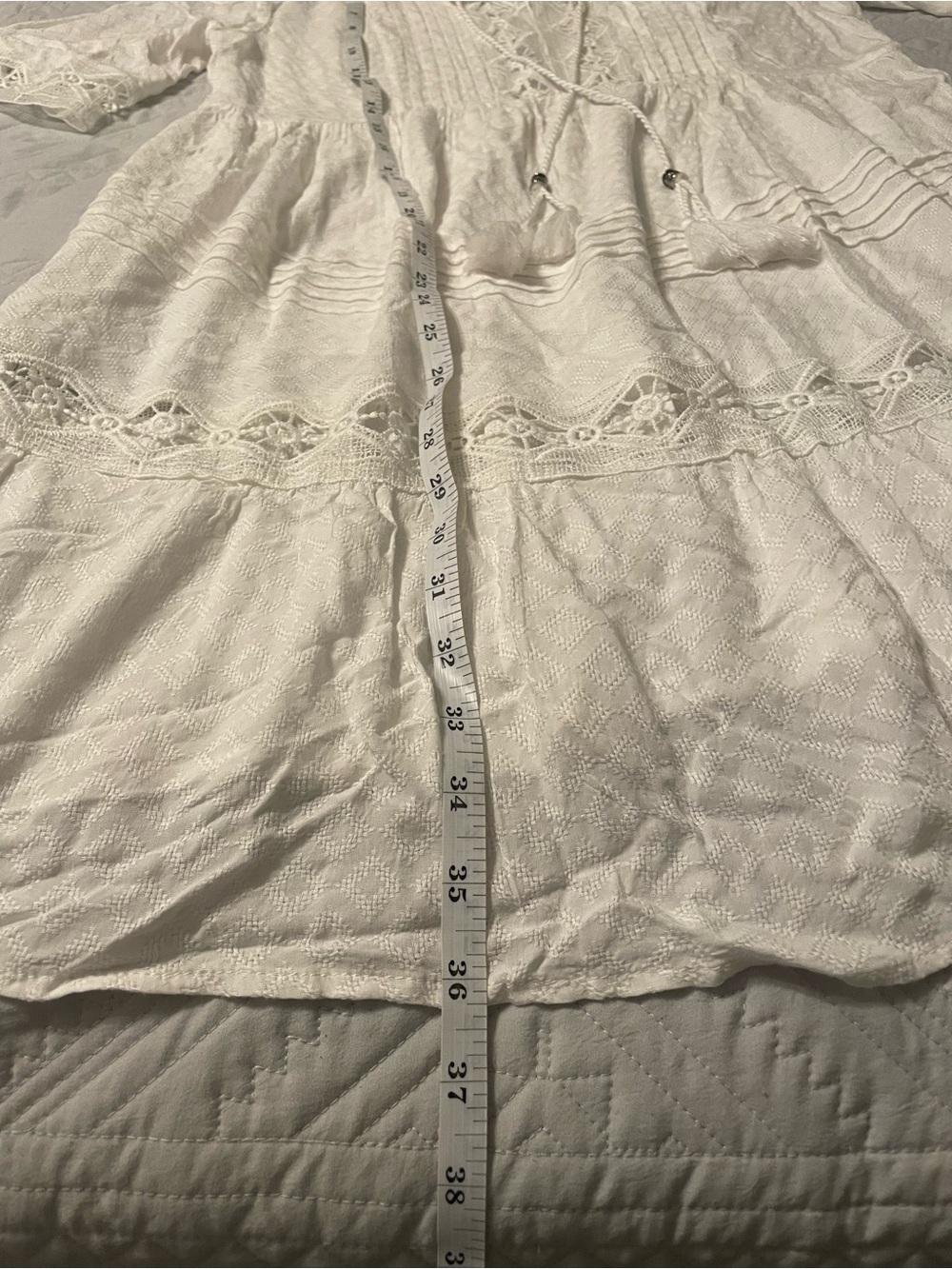 Knox Rose White Lace-Trim Tiered Mini Dress - Picture 13 of 14